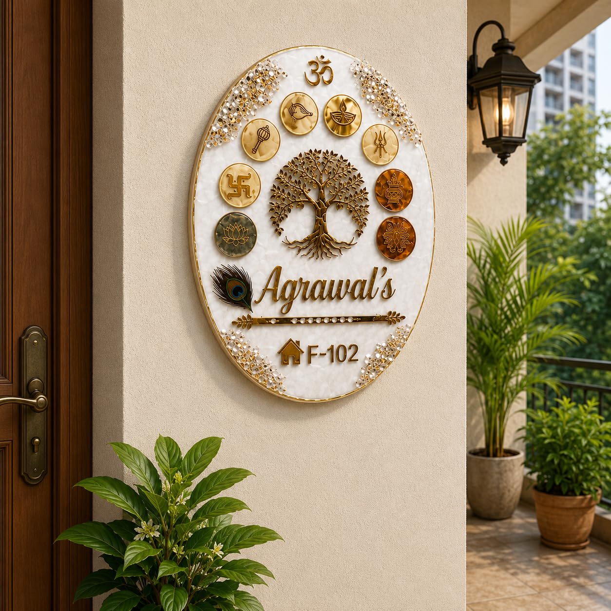 CBM Ovel Name plate for home entrance outdoor Resin Personalized Nameplate | 3D Letters Door Custom Name Plate for Home, Office Housewarming Gifts Name Board ( 16x12 inch )-image-9