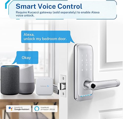 Miniatura 5 de KUCACCI - Cerraduras inteligentes para puerta delantera, para huellas dactilares, sin llave con asa, con teclado, cerradura de puerta biométrica,