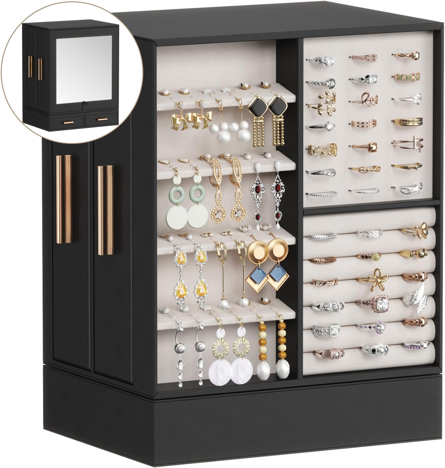Lifewit Jewelry Box 360° Rotating, Large Adjustable Angle Mirror, Jewelry Storage Case with 6 Drawers, Open Design, Jewelry Organizer for Ring Necklace Earring Bracelet, Great Gift, Inky Black