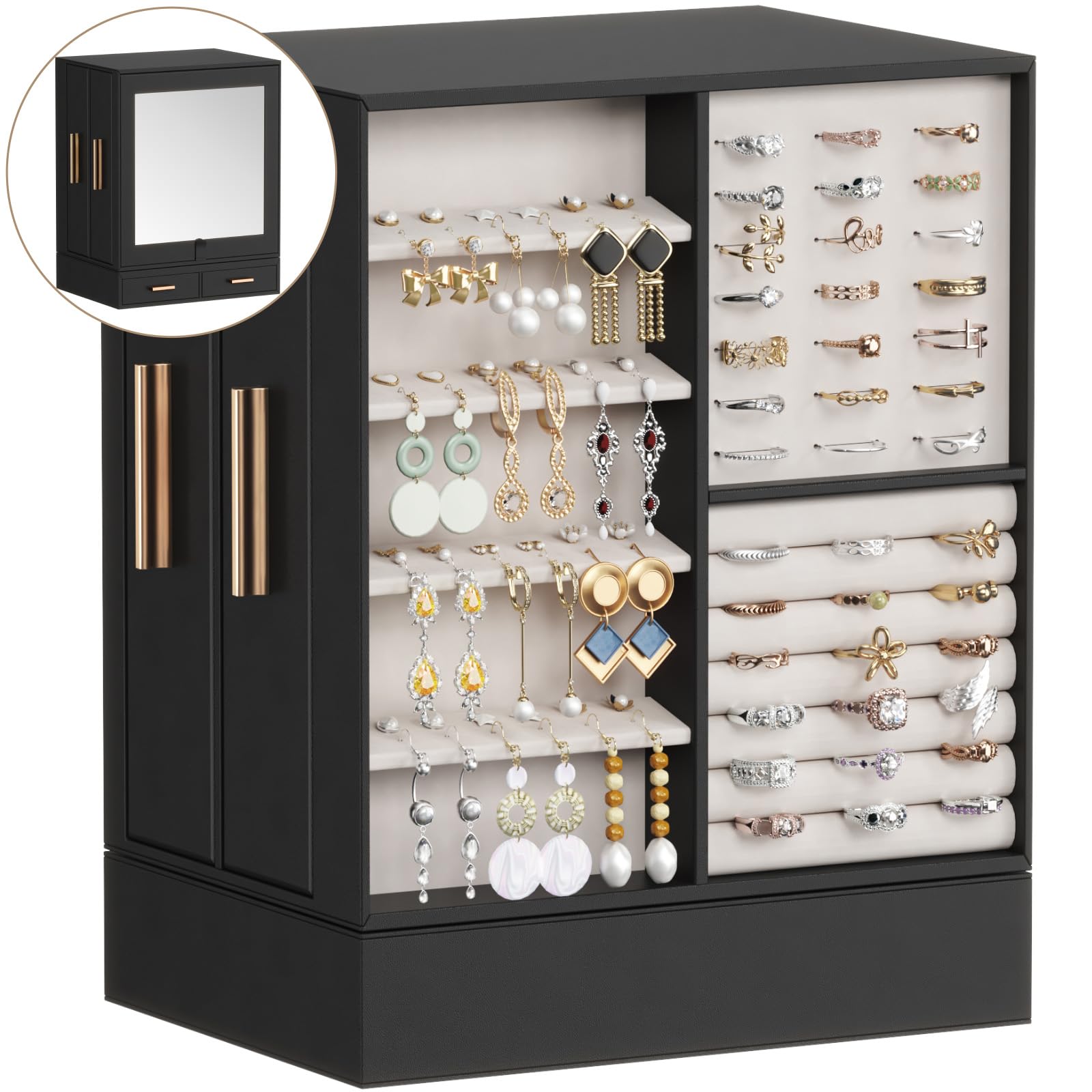 Lifewit Jewelry Box 360° Rotating, Large Adjustable Angle Mirror, Jewelry Storage Case with 6 Drawers, Open Design, Jewelry Organizer for Ring Necklace Earring Bracelet, Great Gift, Inky Black