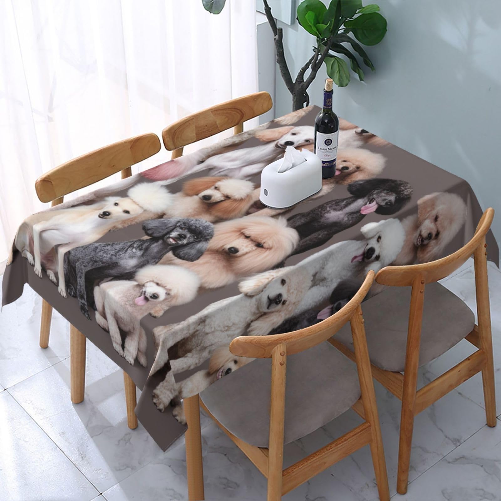 WPKJU Oodles of Poodles Printed Tablecloth Water Resistant Table Cover Washable Rectangle Table Cloth for Tables 54x72 in