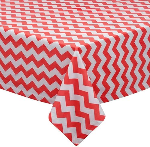 Mantel cuadrado de cheurón de 58 x 58 pulgadas (rojo y blanco)