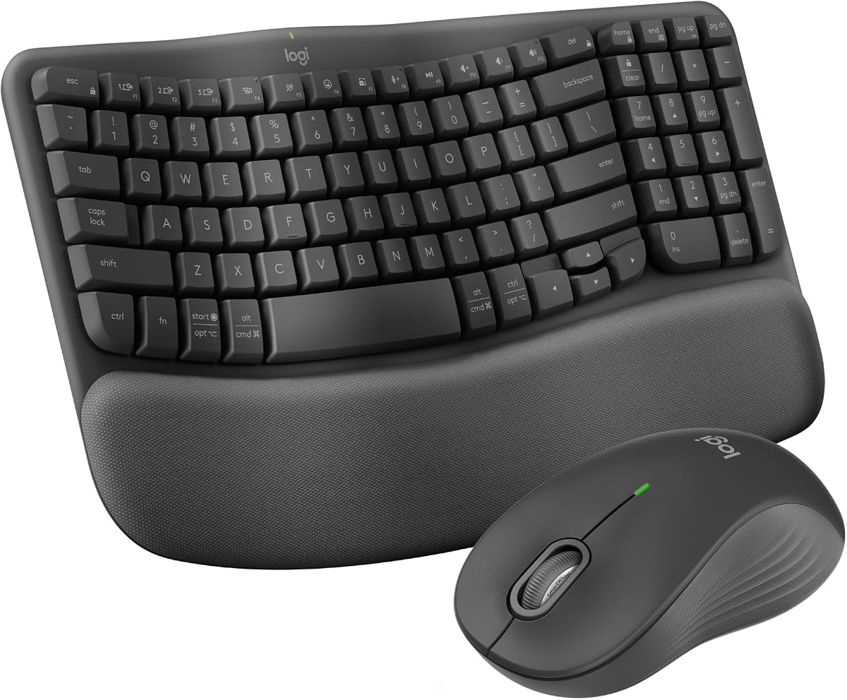 Logitech - Wave Keys MK670 Combo de teclado y mouse inalámbricos ergonómicos para Windows/Mac con reposamanos integrado - Grafito (renovado)