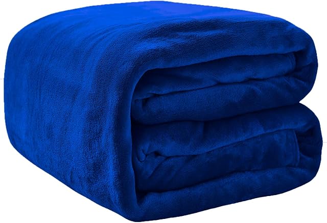 Rohi Fleece Blanket Double for Bed Couch & Sofa - Super Soft Fluffy Faux Fur Warm Solid Blue Bed Throws for Sofa Fleece Bedspread Blanket - 150x200cm