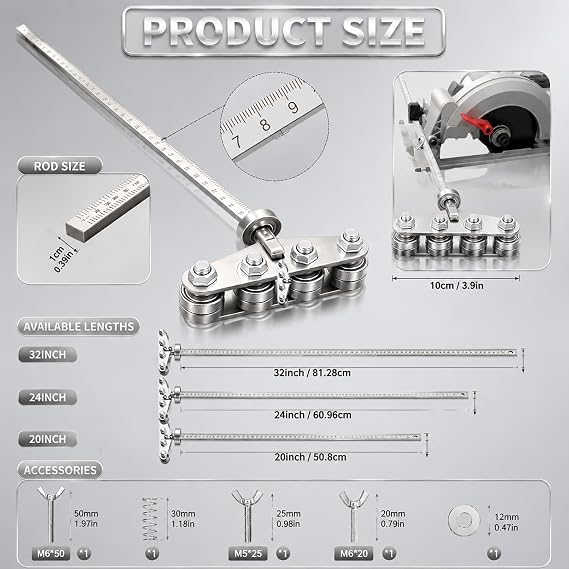 Circular Saw Guide Rail, 20in Positioning Calipers for Circular Saw, Stainless Steel Rip Cut Circular Saw Guide, Adjustable Guide Rail for Woodworking Positioning Cutting