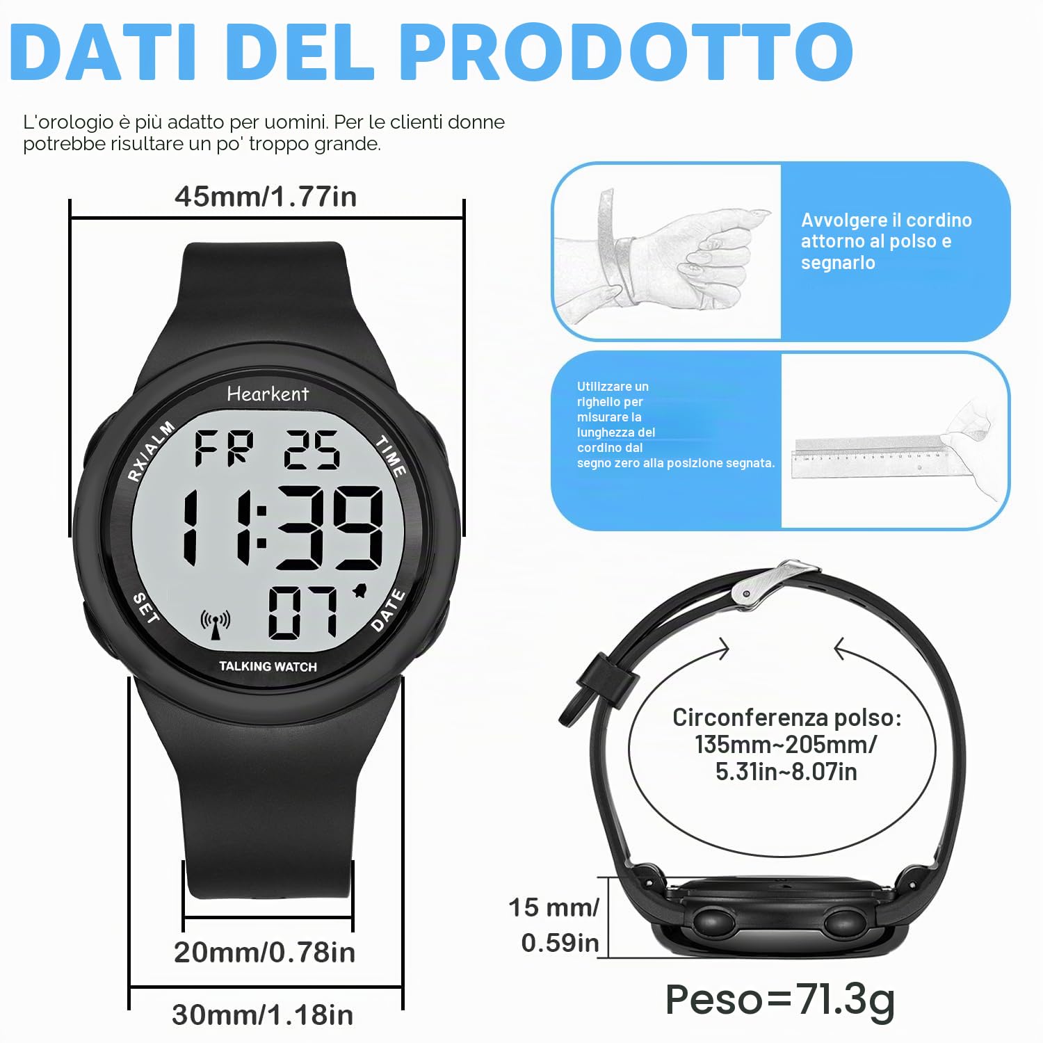 Hearkent Orologio parlante per ipovedenti o anziani LCD grande numero facile da leggere Atomic Orologi parlanti per persone non vedenti