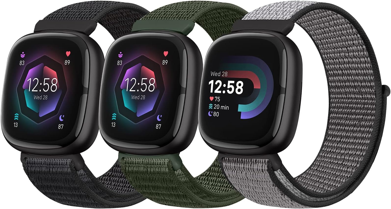 Bcuckood Nylon Loop Compatible with Fitbit Sense 2/Fitbit Sense/Fitbit Versa 4/Fitbit Versa 3 Bands, Women Men Soft Nylon Adjustable Breathable Strap Solo Loop Replacement Wristband