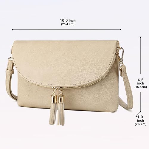Vista 2 de Solene Bolso de mano para mujer, con múltiples compartimentos, 6 ranuras para tarjetas en el interior, bolsa cruzada con borlas