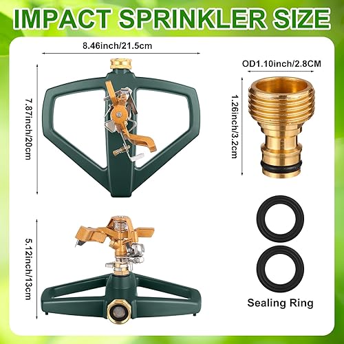 Miniatura 2 de 3 juegos de aspersores para patio, rociadores de impacto pulsante con base de metal, manguera ajustable resistente para césped, jardín de gran área