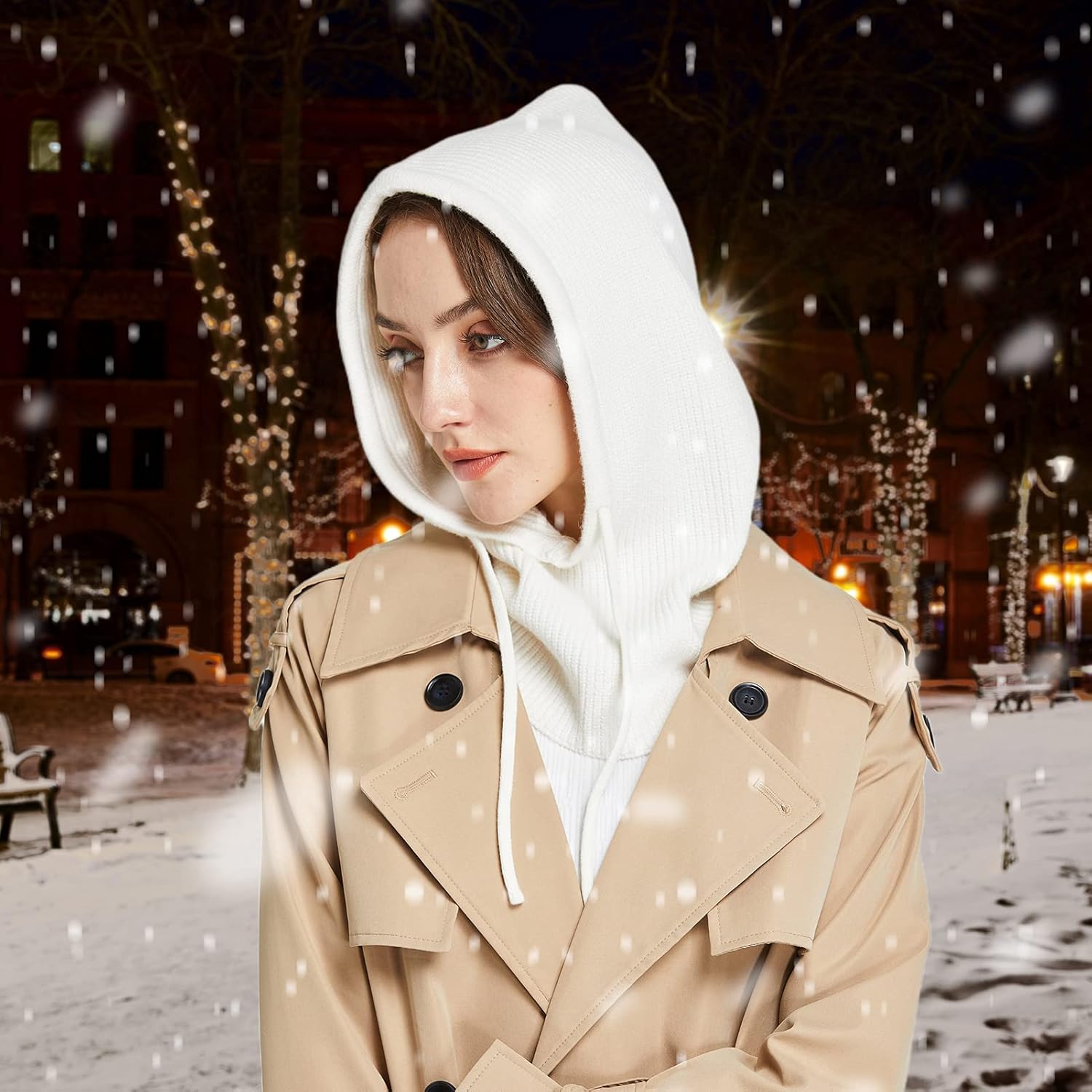 Facecozy Winter Hats for Women, Wool Blend Hooded Scarf Hat for Women Balaclava Knit Skull Cap Beanie Hat Men Neck Gaiters - Image 4