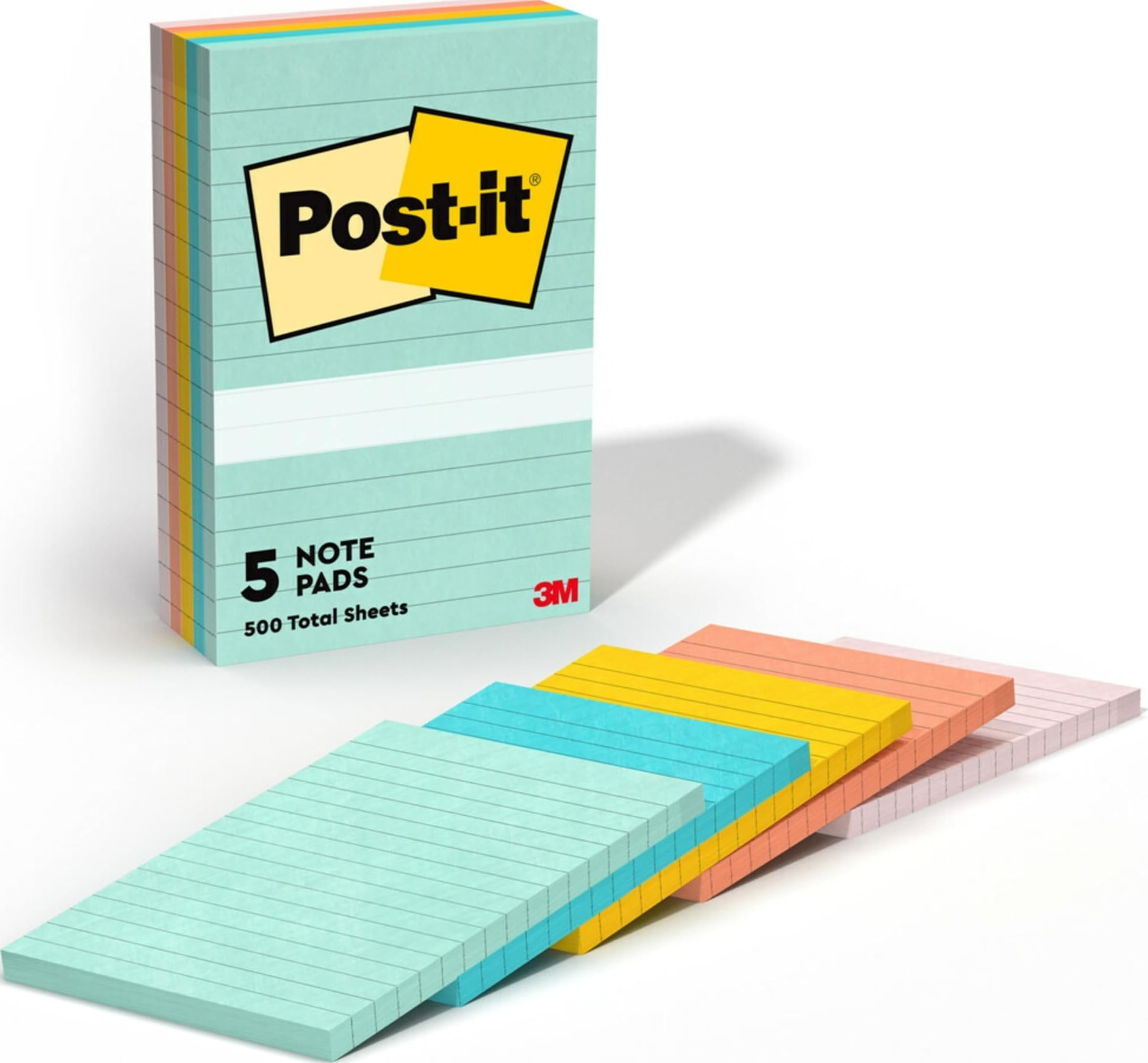 Post-it Notes, 4x6 in, 5 Pads, America's 1 Favorite Sticky Notes, Beachside Café Collection, Pastel Colors, Recyclable (660-5PK-AST)