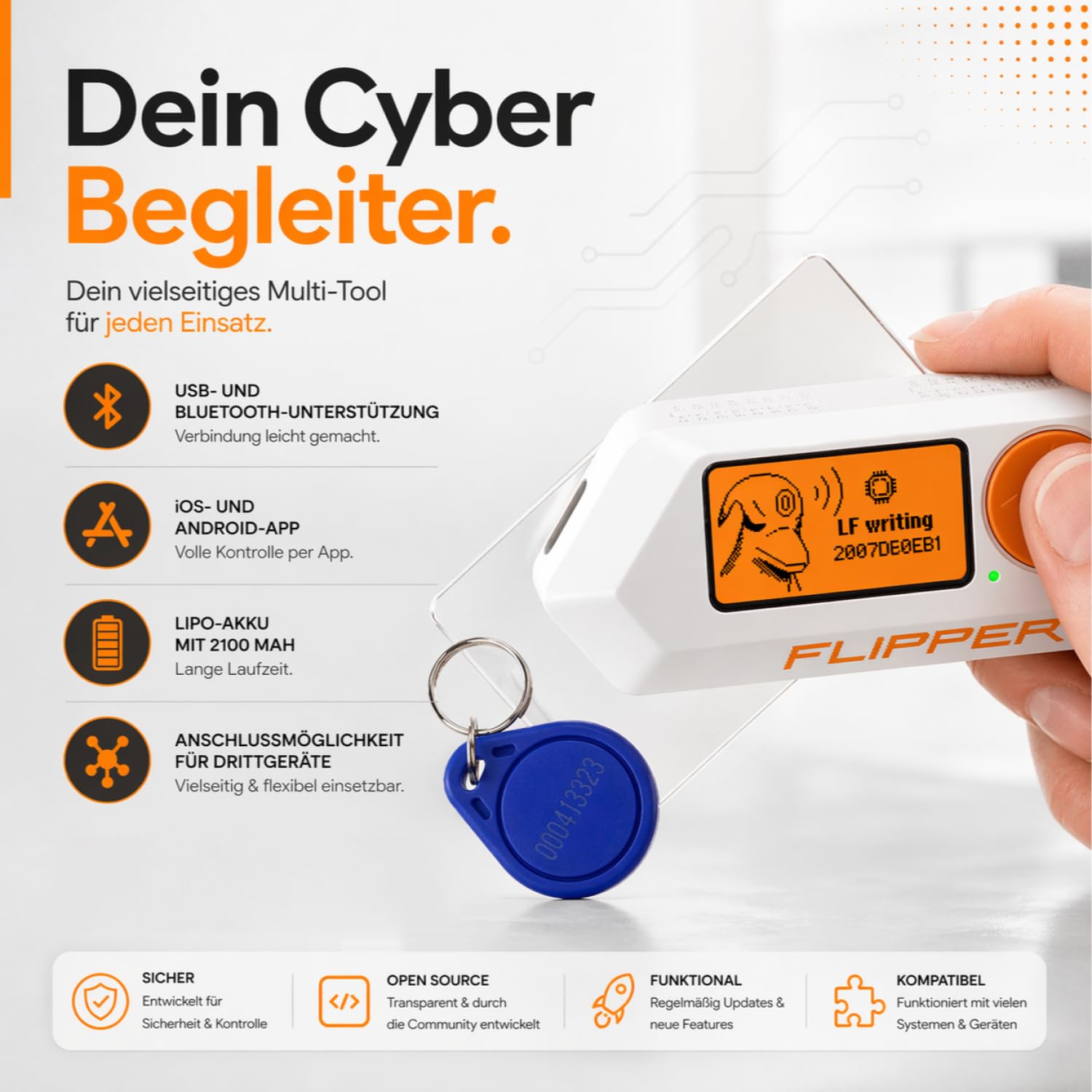 Flipper Zero Starter Full Set mit WiFi-Board, Silikonhülle, 64GB Speicherkarte und USB-Kartenleser