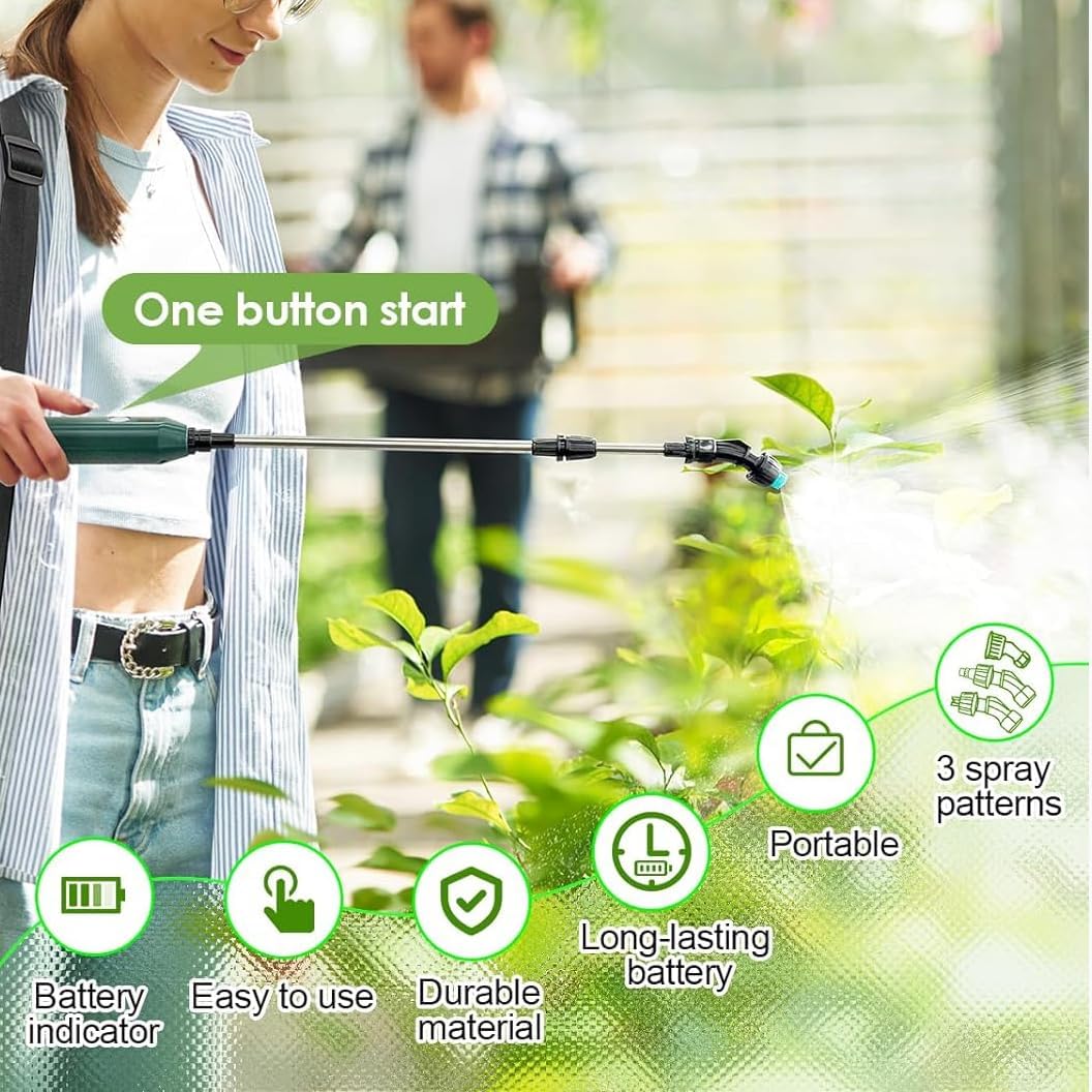 Battery Powered Sprayer Wand,Electric Plant Sprayer Telescopic Watering Wand with 16.4FT Hose,Rechargeable Electric Watering Sprayer Handle with 3 Adjustable Nozzles & Filter for Lawn, Yard and Garden - Image 2