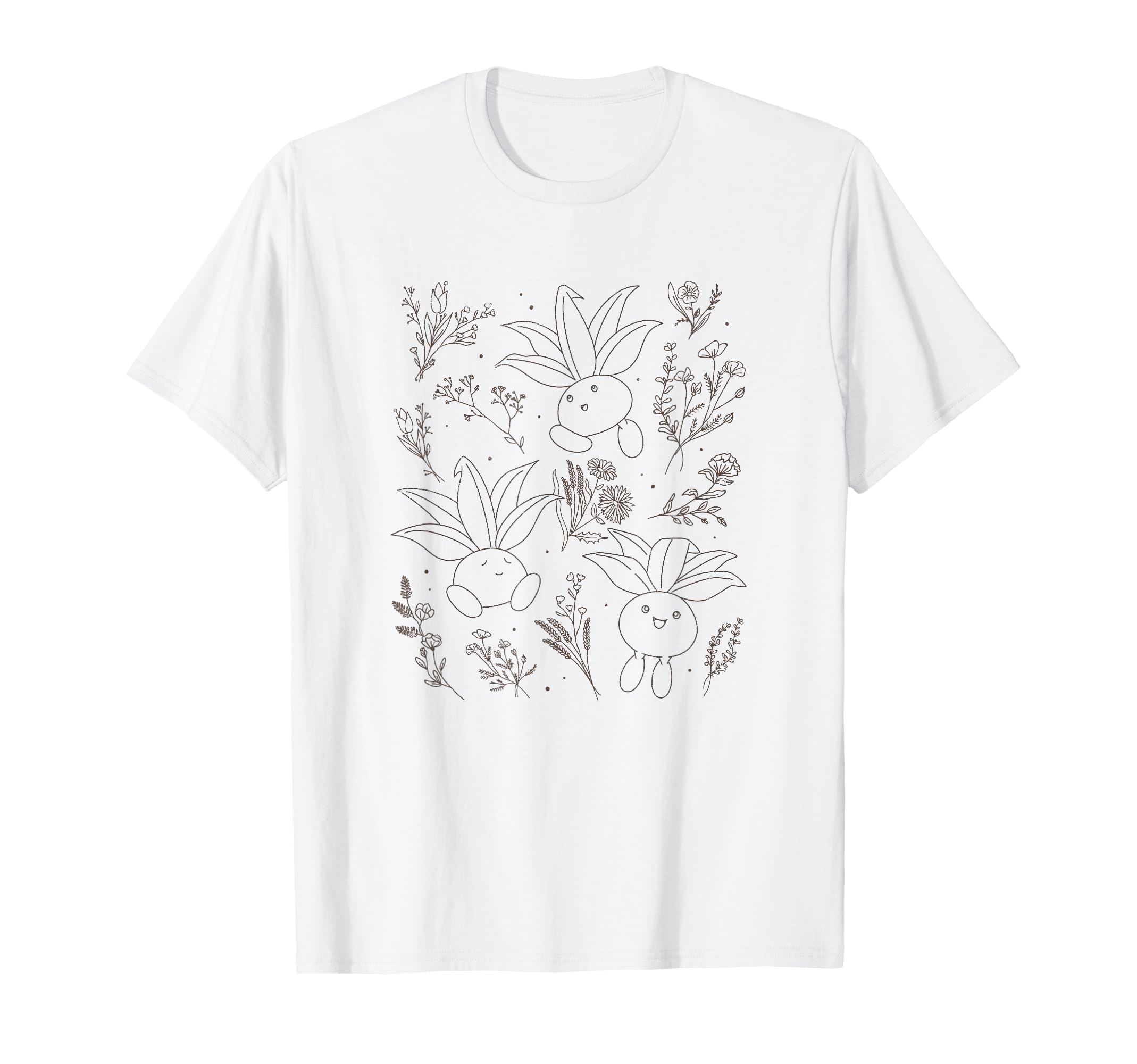 Pokémon Cute Oddish Among The Flowers Outline Portrait T-Shirt