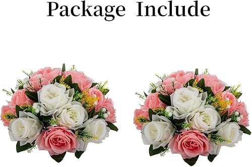 Miniatura 4 de LANLONG 2 ramos de flores falsas, 15 cabezas de rosas de plástico con base, flores artificiales para ramos de boda, centros de mesa, fiesta, día de