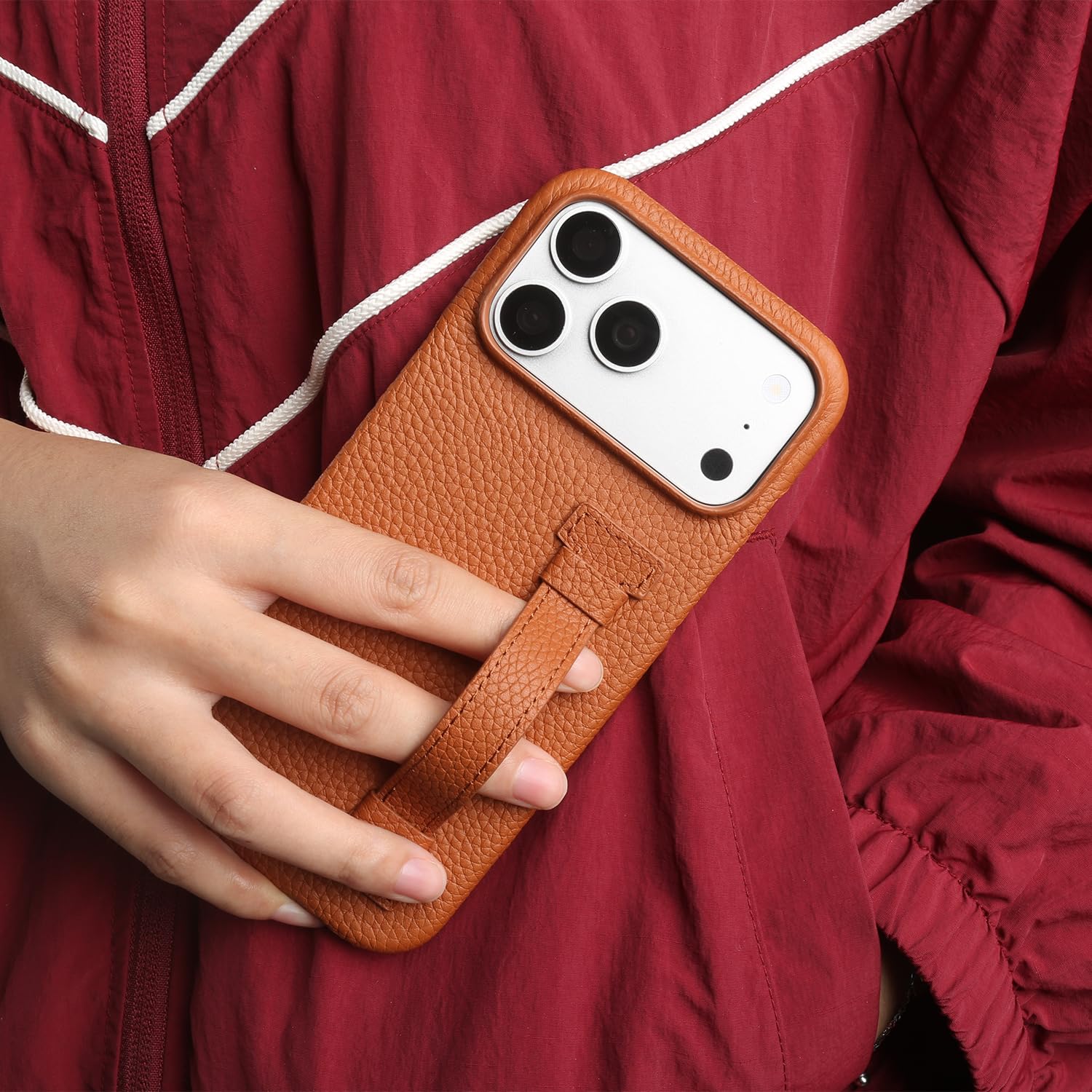 pour iPhone 15 Étui en Cuir avec dragonne et Support intégré (pour iPhone 15/Rouge Selle 6212)