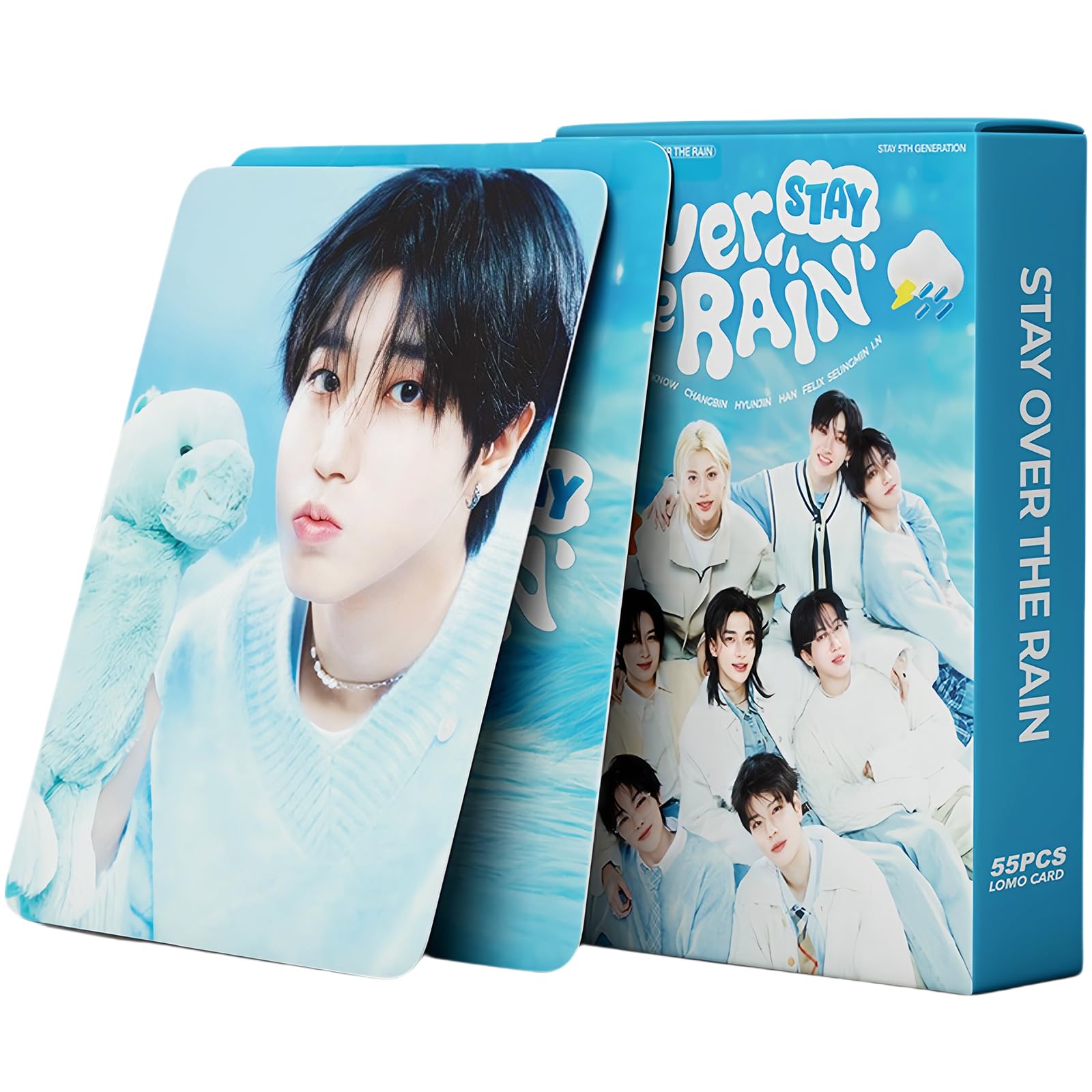 Pyajuu Blue Stray Kids Photocards Kpop Stay Over The Rain Album Cards 55Pcs Stray Kids 5Th Fanclub Photo Cards Giant Album Hop Greeting Card Straykids Merch