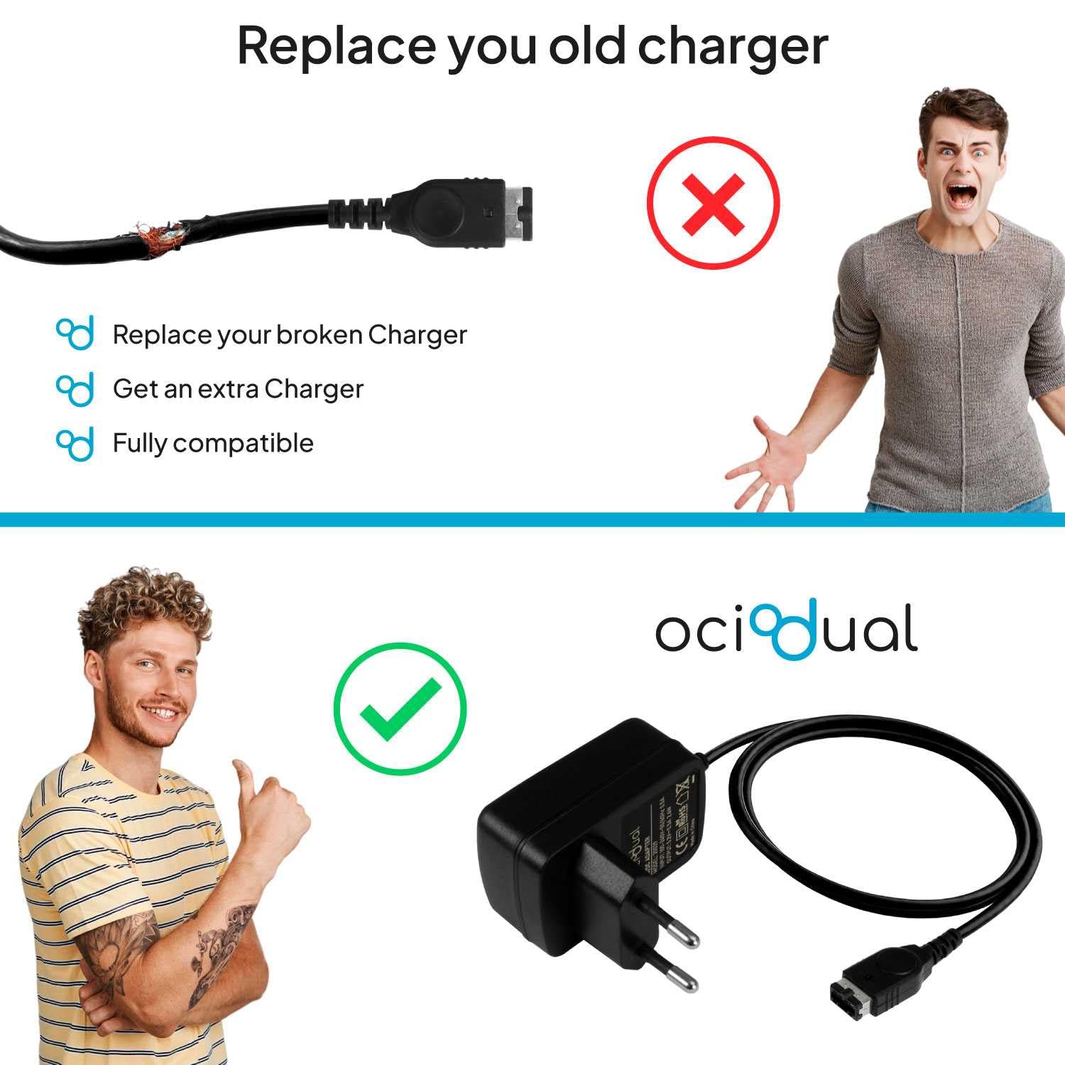 OcioDual Chargeur Secteur Mural Noir Compatible avec DS Game Boy Advance SP NDS Bloc Alimentation Adaptateur de Charge