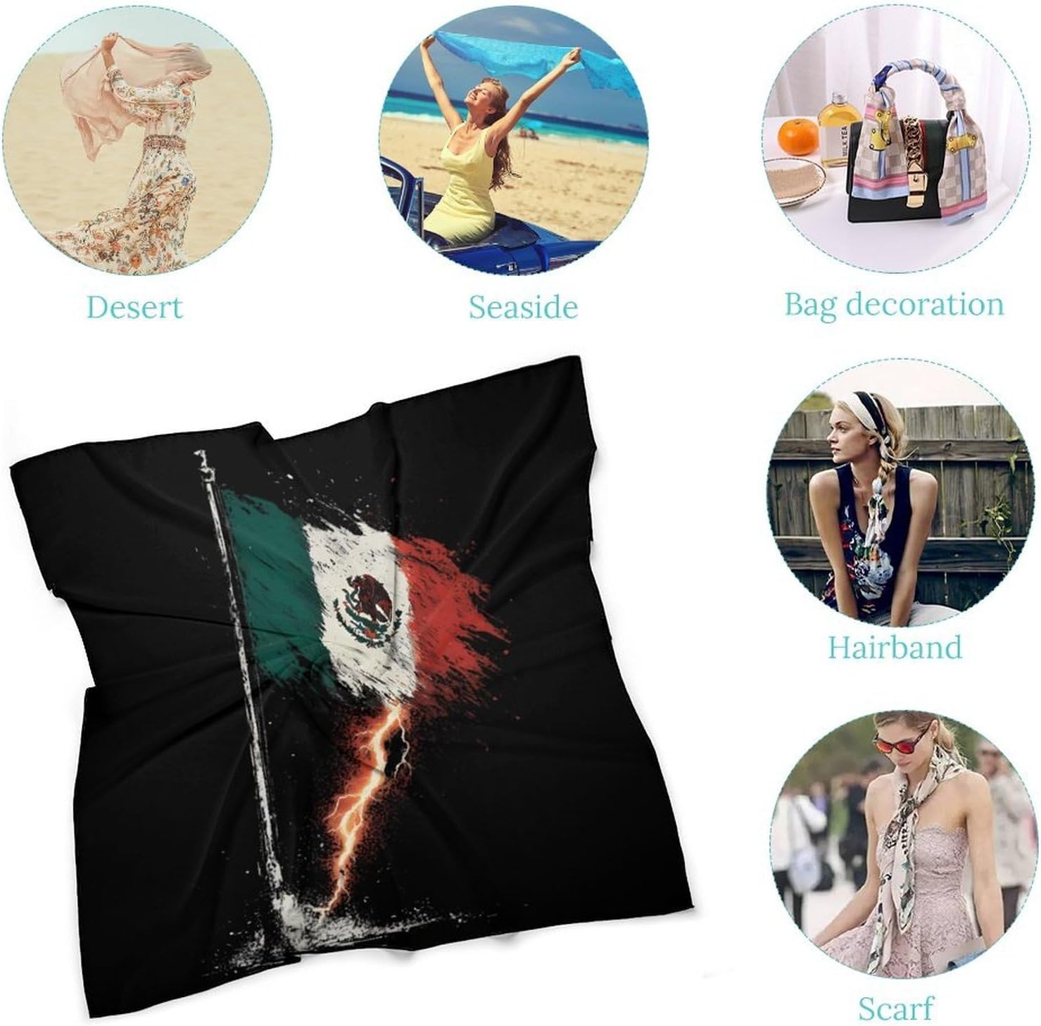 Mexican Flag in Thunder Funny Bandana Multi-purpose Head Scarf