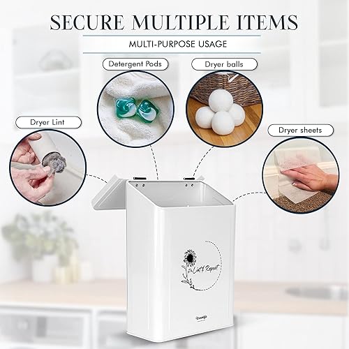 Miniatura 6 de Knowstyle Cubo de pelusa magnético de metal para decoración de cuarto de servicio, papelera de lavandería con cepillo de pelusa para secadora para