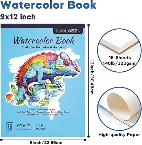 Miniatura 2 de CONDA Papel de acuarela de 9 x 12 pulgadas, paquete de 2 (32 hojas), 140 libras (300 gsm), bloc de papel de pintura de acuarela sin ácidos,