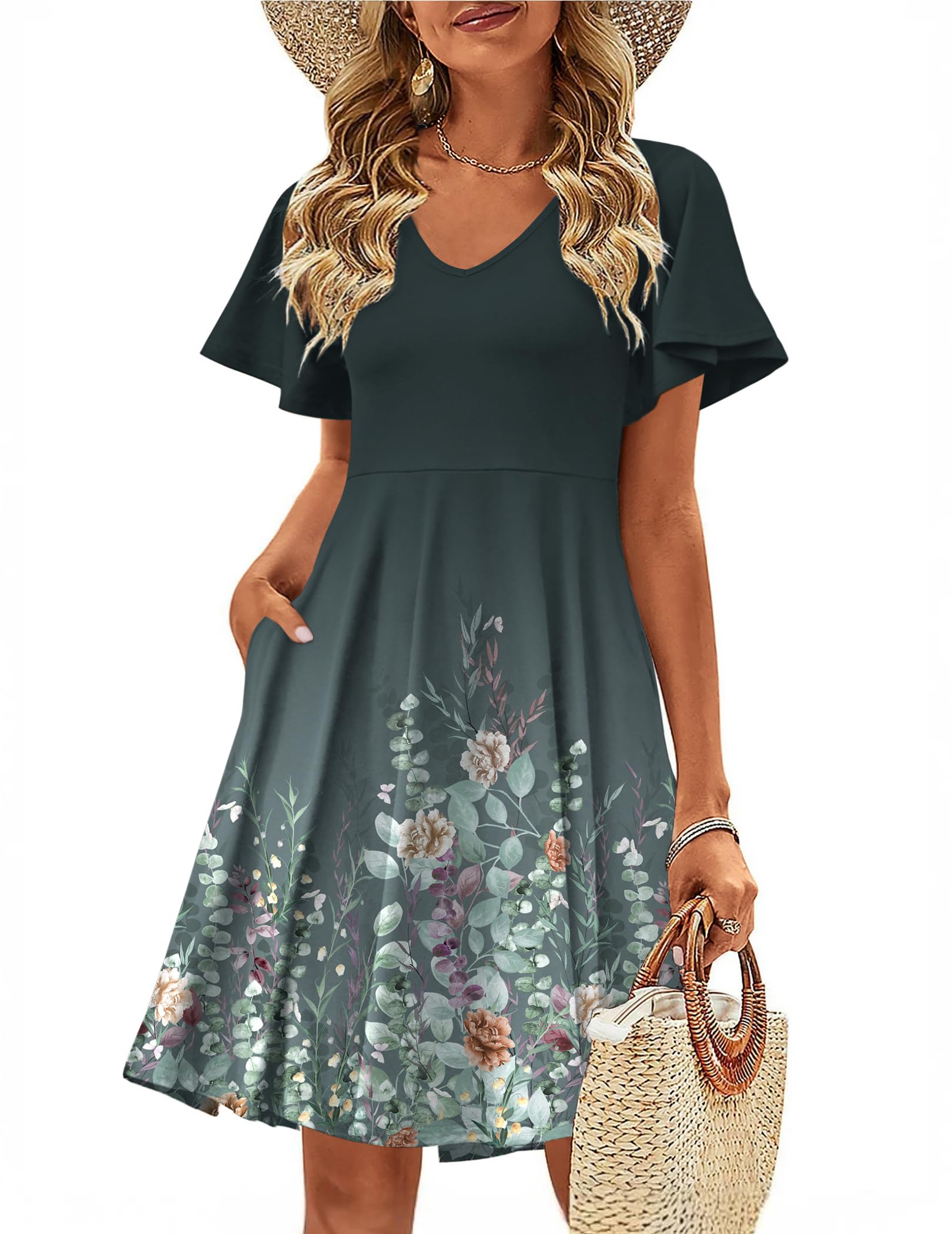 Zeagoo Womens Summer Dress Casual Swing Sundresses Floral Ruffle Short Sleeve Wedding Guest Dress Beach Mini Dress 2026
