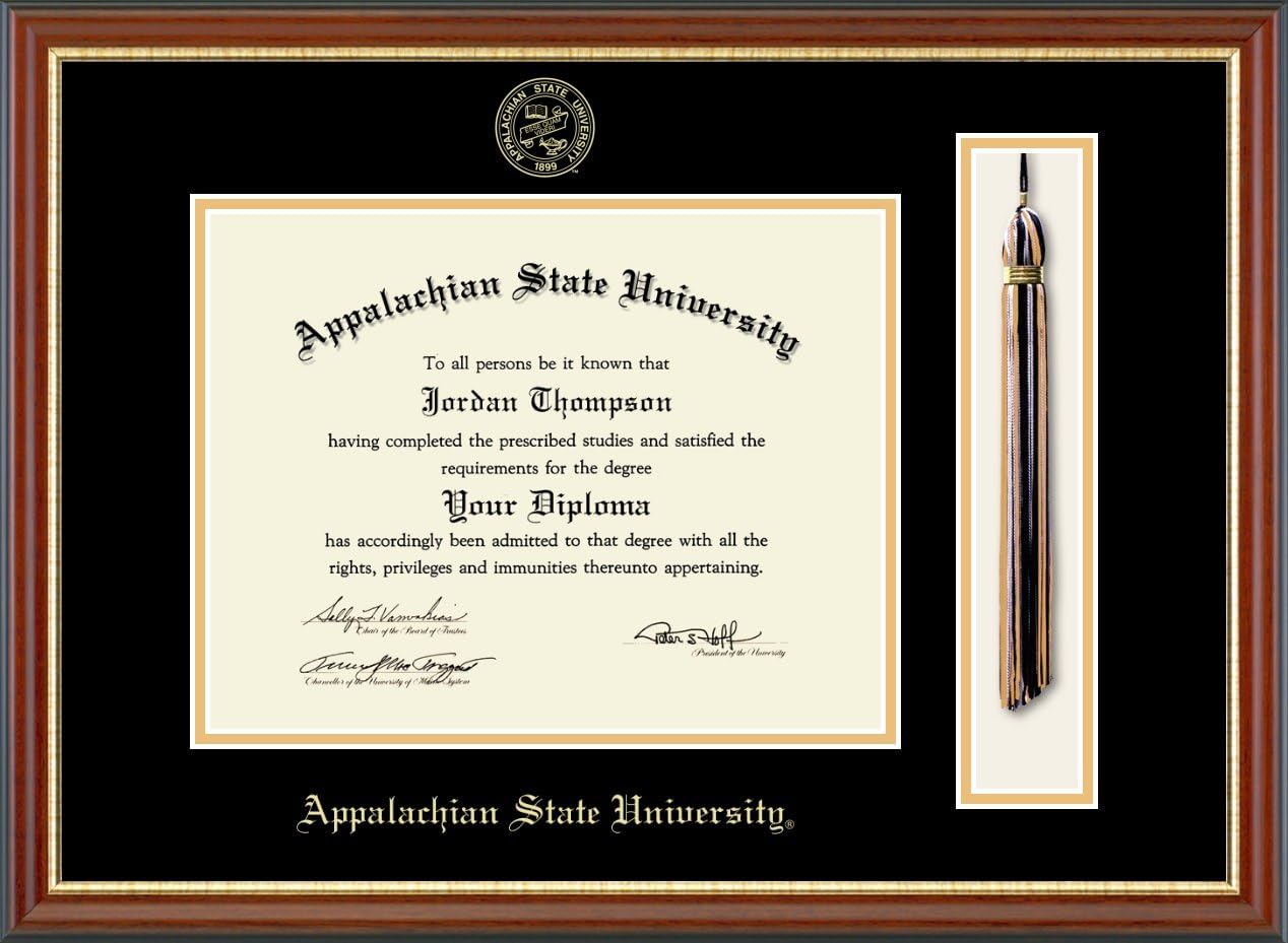 Appalachian State University Tassel Edition Diploma Frame - Features Cherry Finish Newport Moulding - Officially Licensed - 8.5" h x 11" w Diploma Size