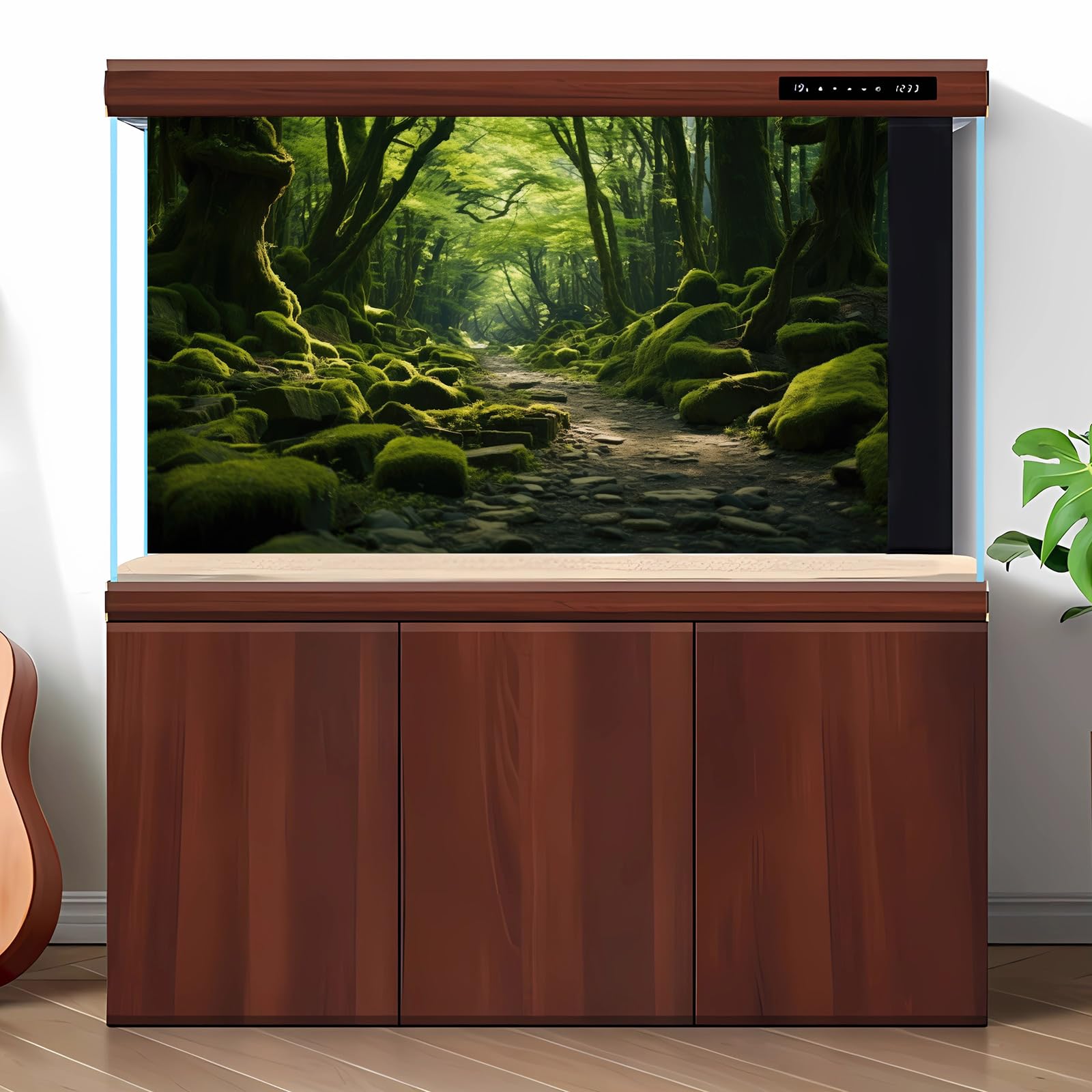 Moss Forest Aquarium Background Rainforest Trees Rocks Lush Moss Fish Tank Background Fascinating Tropical Moss Forest Nature Landscape Reptile Tank Enclosure Backgrounds Wallpaper Poster 48x18in