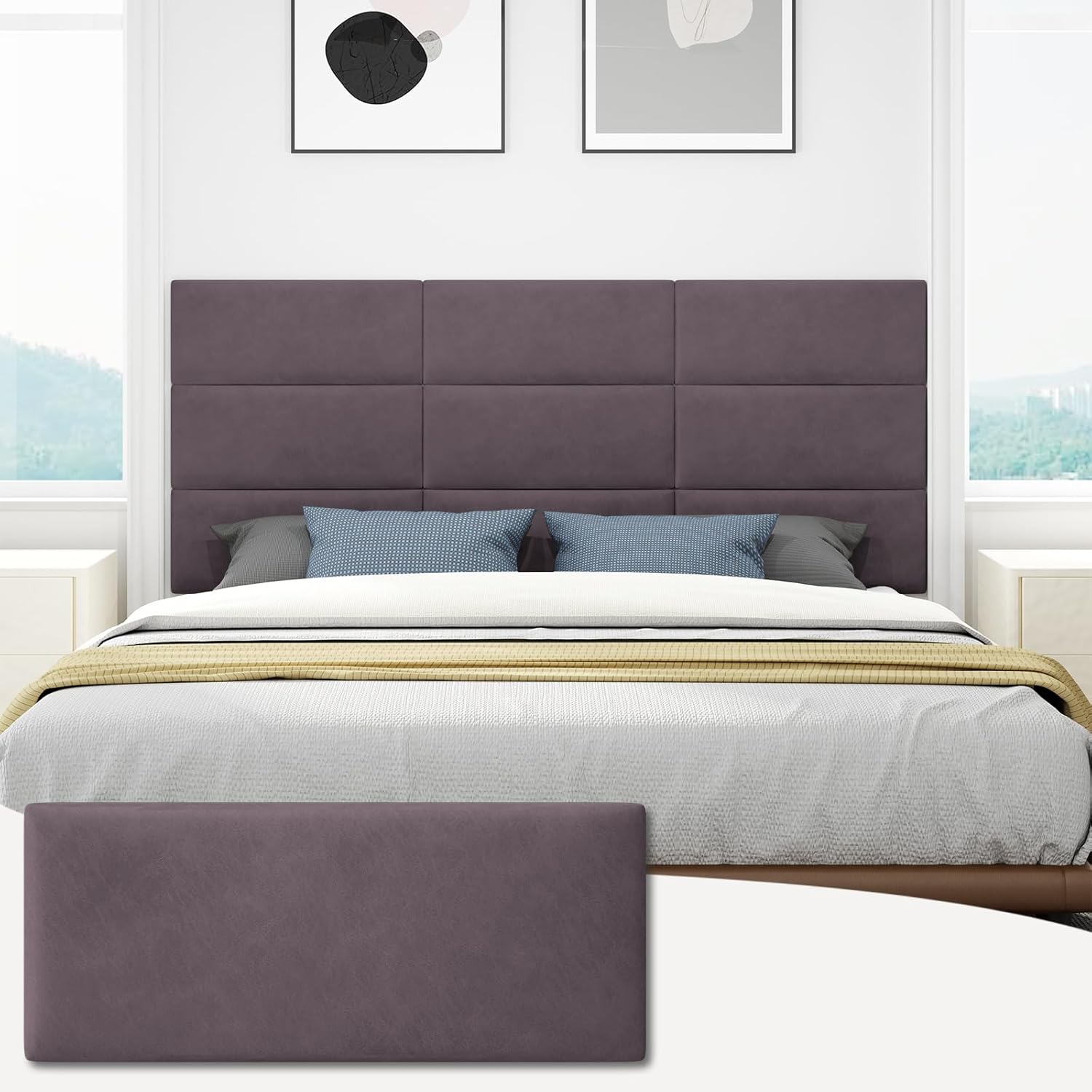 Amoveo Queen Headboard, Wall Mounted Peel and Stick