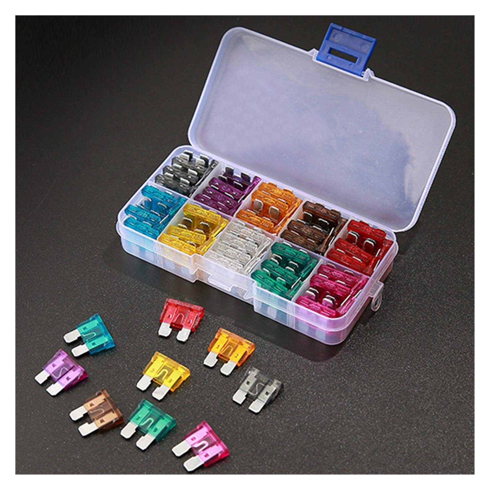 Kit de fusibles for coche de 100 uds, surtido de fusibles de cuchilla estándar for camión automático, 2A, 3A, 5A, 7,5 A, 10A, 15A, 20A, 25A, 30A, 35A Cableado de protección