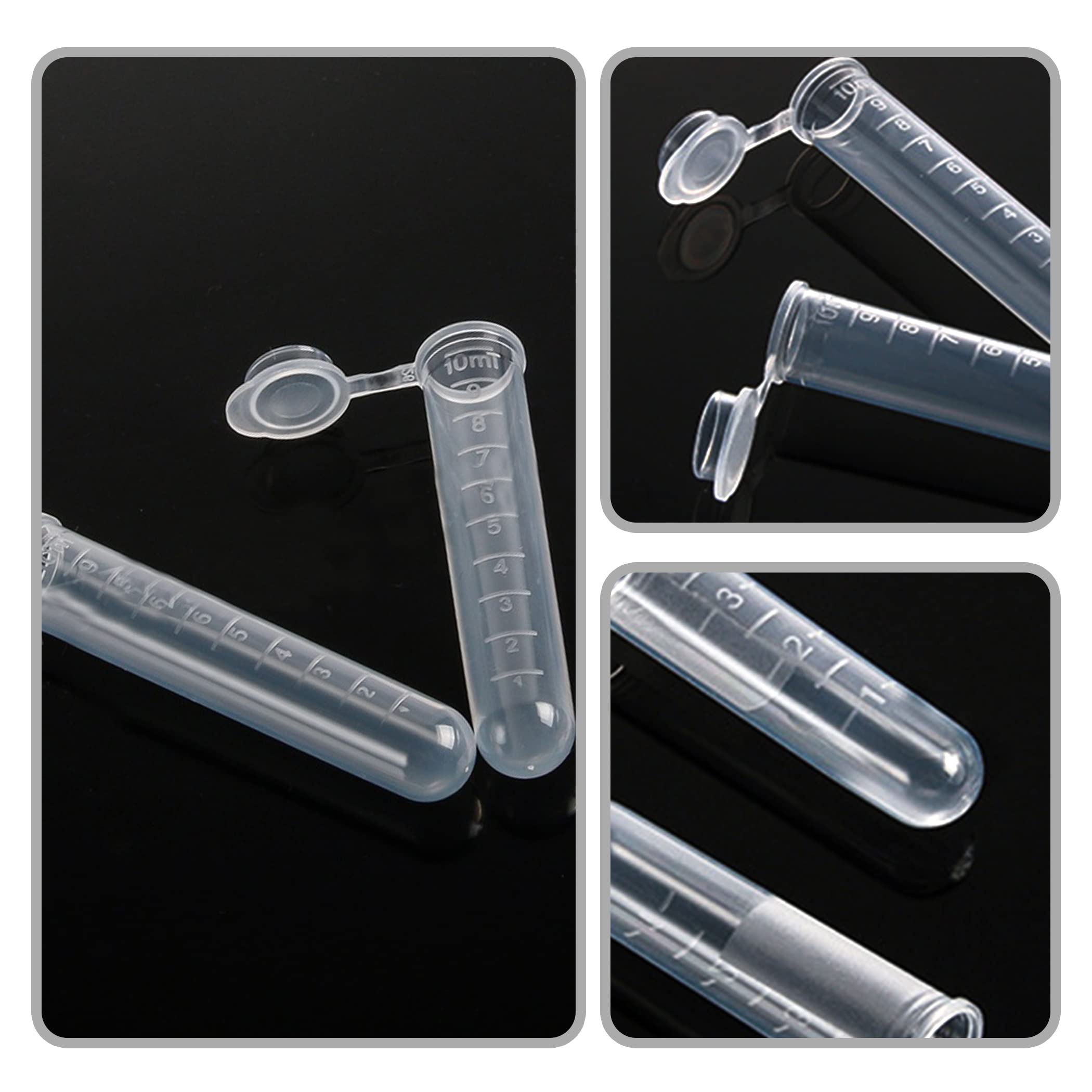 16 tubi da centrifuga in plastica da 10 ml, con tappo a scatto, tubo graduato in polipropilene, fondo rotondo, trasparente, contenitore per barba, campioni di lievit