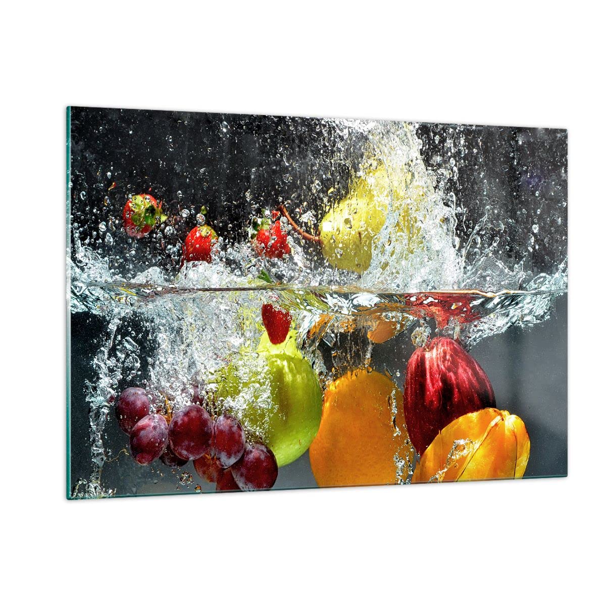 Tableau Verre 100x40cm - Impression Fruits éclaboussures - Décoration Murale Moderne - Pour Salon/chambre