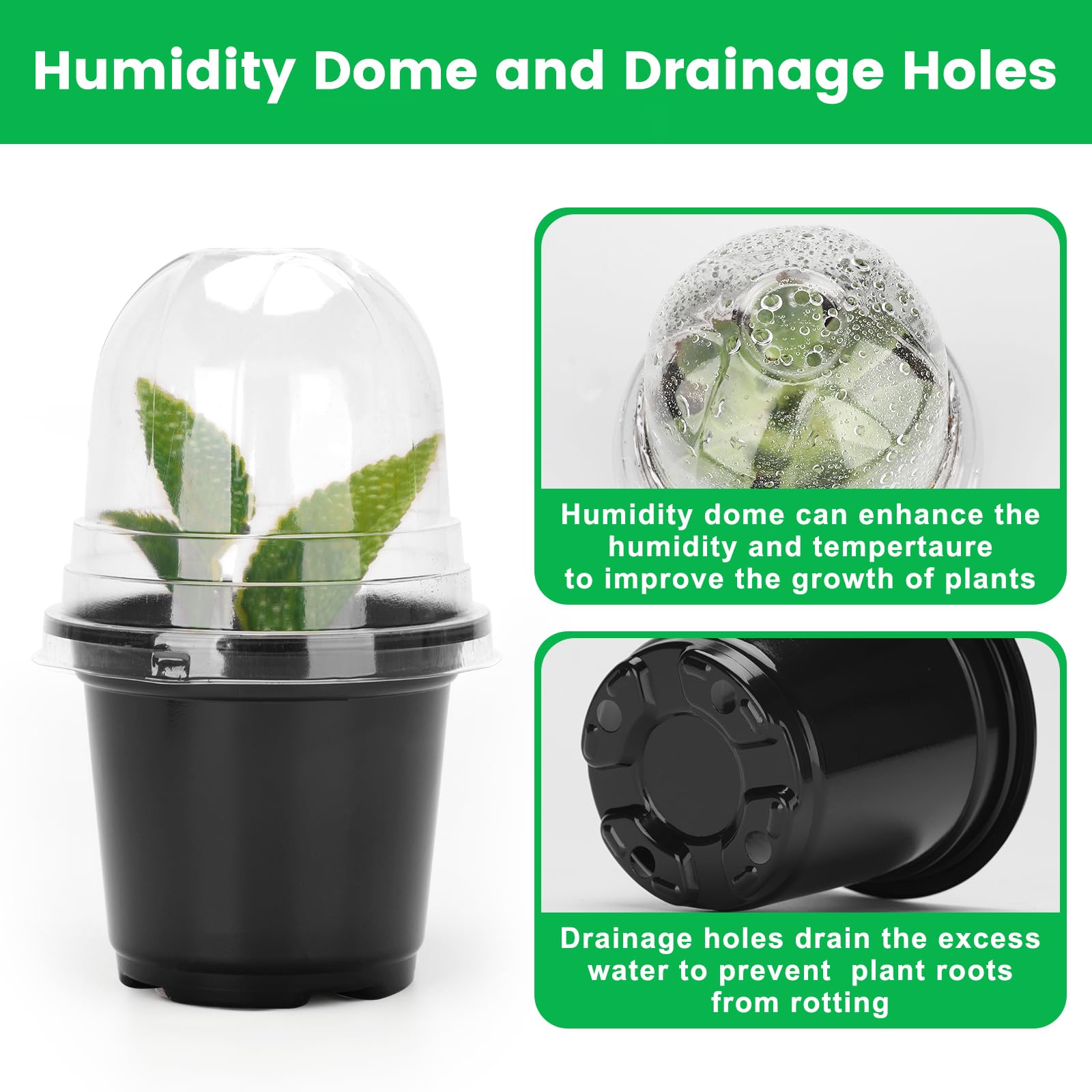 KINGLAKE 32 Pcs 10cm Black Plastic Plant Pots with Humidity Dome - Image 4
