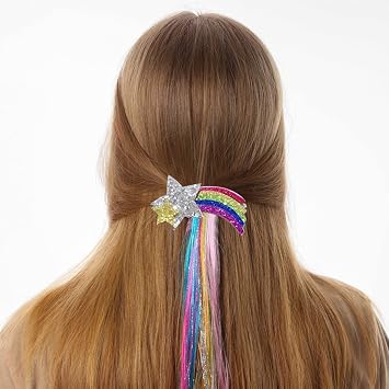 1Pcs Rainbow Hair Clips, Colorful Clips for Girls, Coloured Extensions, Clip In Extensions for Kids, Rainbow Accessories for Kids Girls Birthday Party Gift