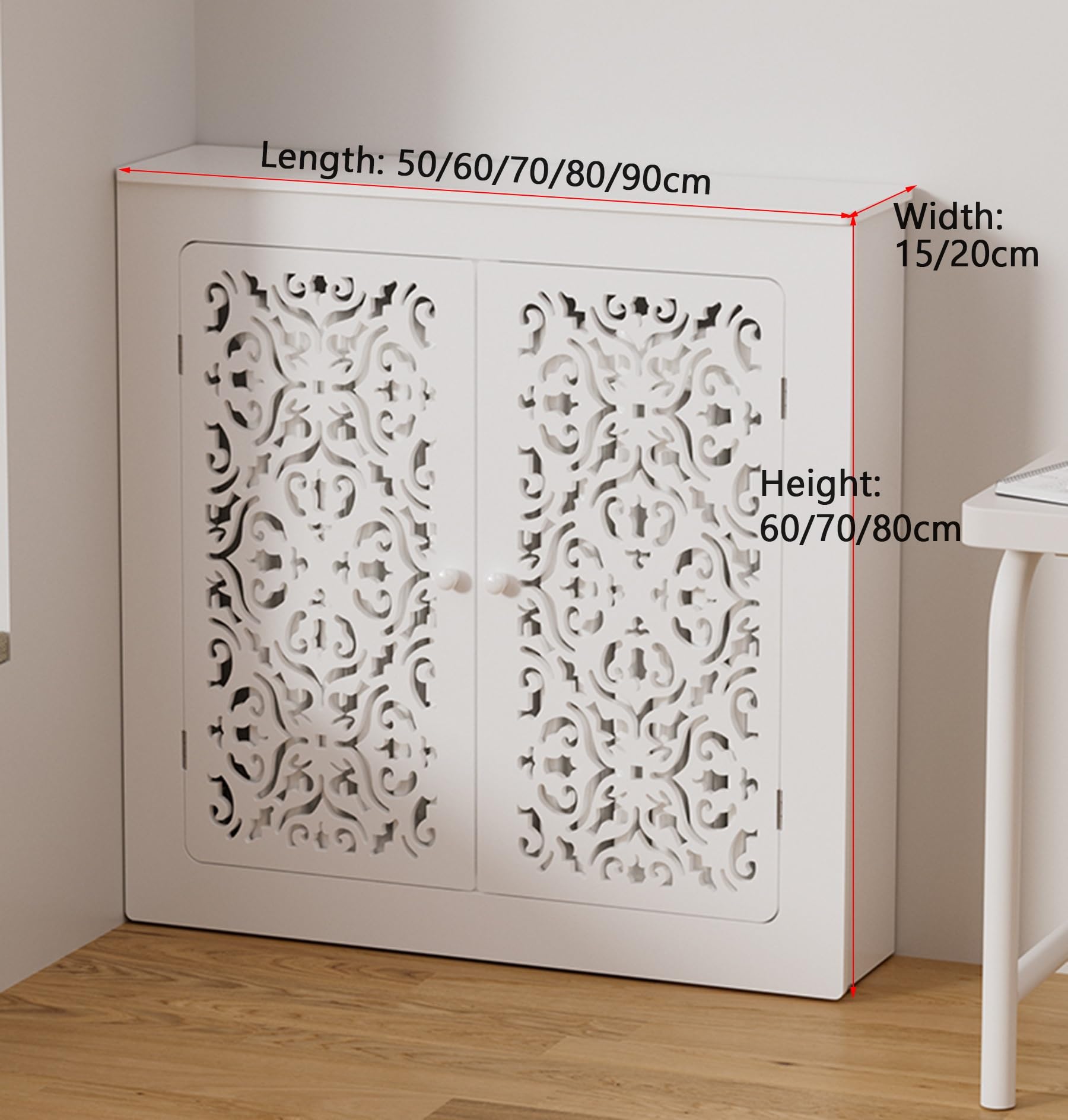 Moderne coperture per termosifone per casa, elegante rete riscaldante a due ante, per consolle da pavimento, installazione senza fori, ideale per soggiorno, cucina e sala da pranzo (L60 x A 60 x L)