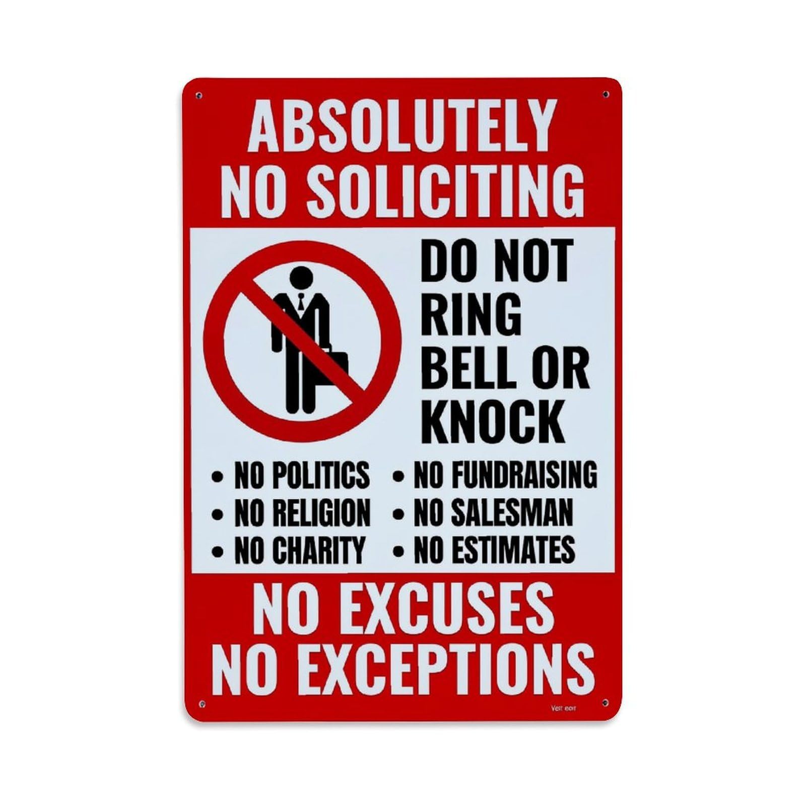Absolutely No Soliciting Sign_1 Retro Metal Tin Sign, Vintage Metal Poster for home, Gaming Room, Studio Workshop,Bar,Garage Wall Art Decor 8x12 Inch