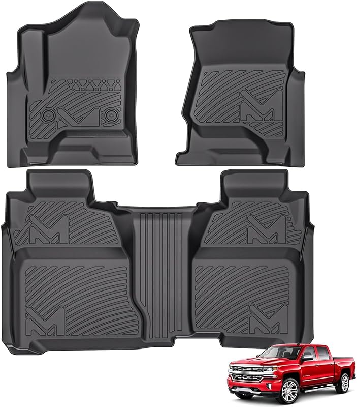 Tapetes automotivos em TPE preto para Chevrolet Silverado e GMC Sierra Crew Cab 2014–2019, dianteiros e traseiros, kit com 3 peças