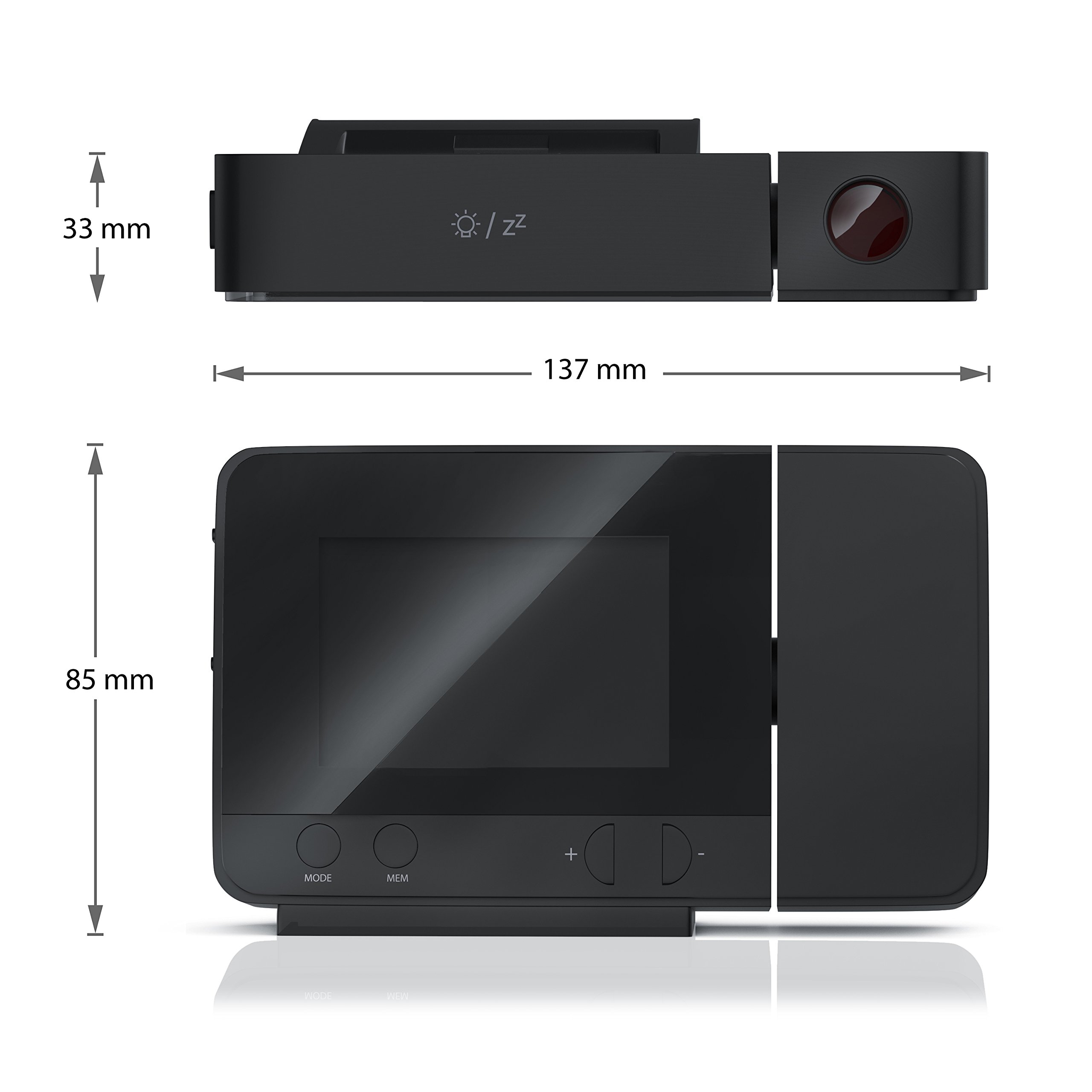 Stazione Meteo e Sveglia Senza Fili con proiezione a Muro e sensore Esterno - Orologio DCF - Presa USB - 2 Allarmi - Display a 8 Colori - Previsioni Meteo - con Batteria Anti Black out