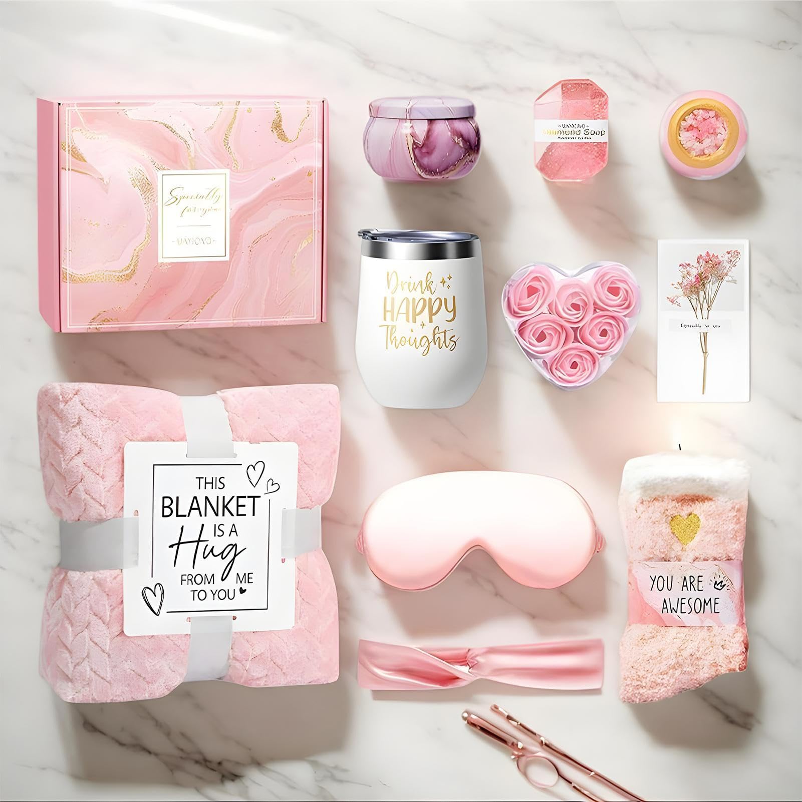 Damen-Set | Spa & Körperpflege Set | Luxuriöses Wellness | Set mit Flanelldecke für Muttertag, Postnatal, Studenten und Brautgeschenk