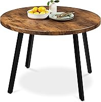 Best Choice Products 35.5in Round Mid-Century Modern Dining Table - Space-Saving Steel Leg Dinette for Kitchen, Apartment, Home - Brown