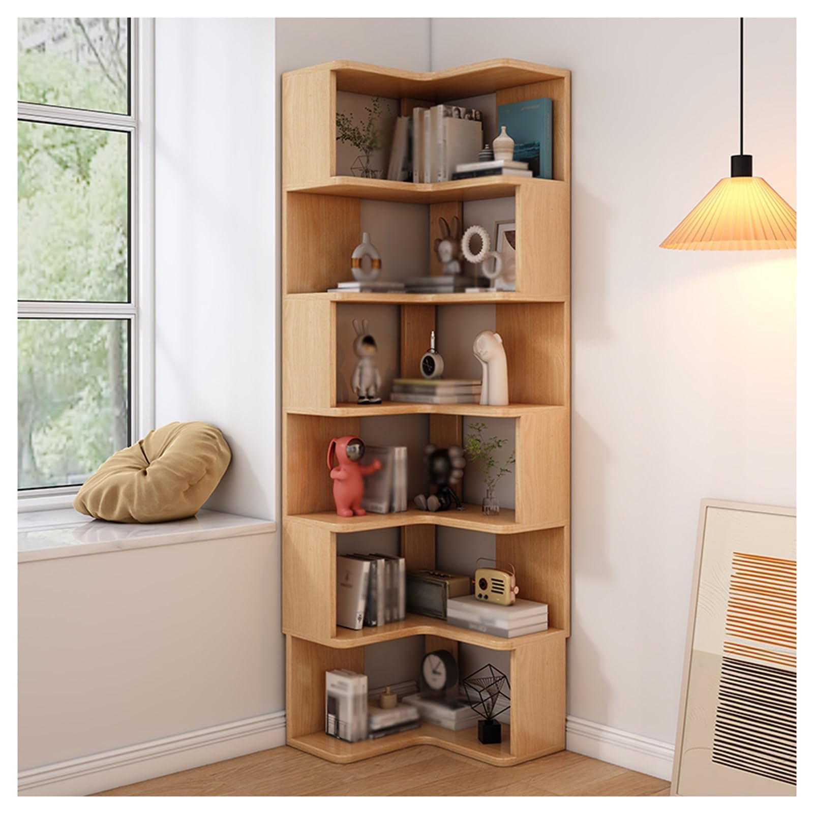 ZFUCMAYL Corner Bookshelf,Bookcase with Baffles Etagere Shelf Storage Rack,7 Tiers Corner Bookshelf for Small Space Study Room Living Room Office(