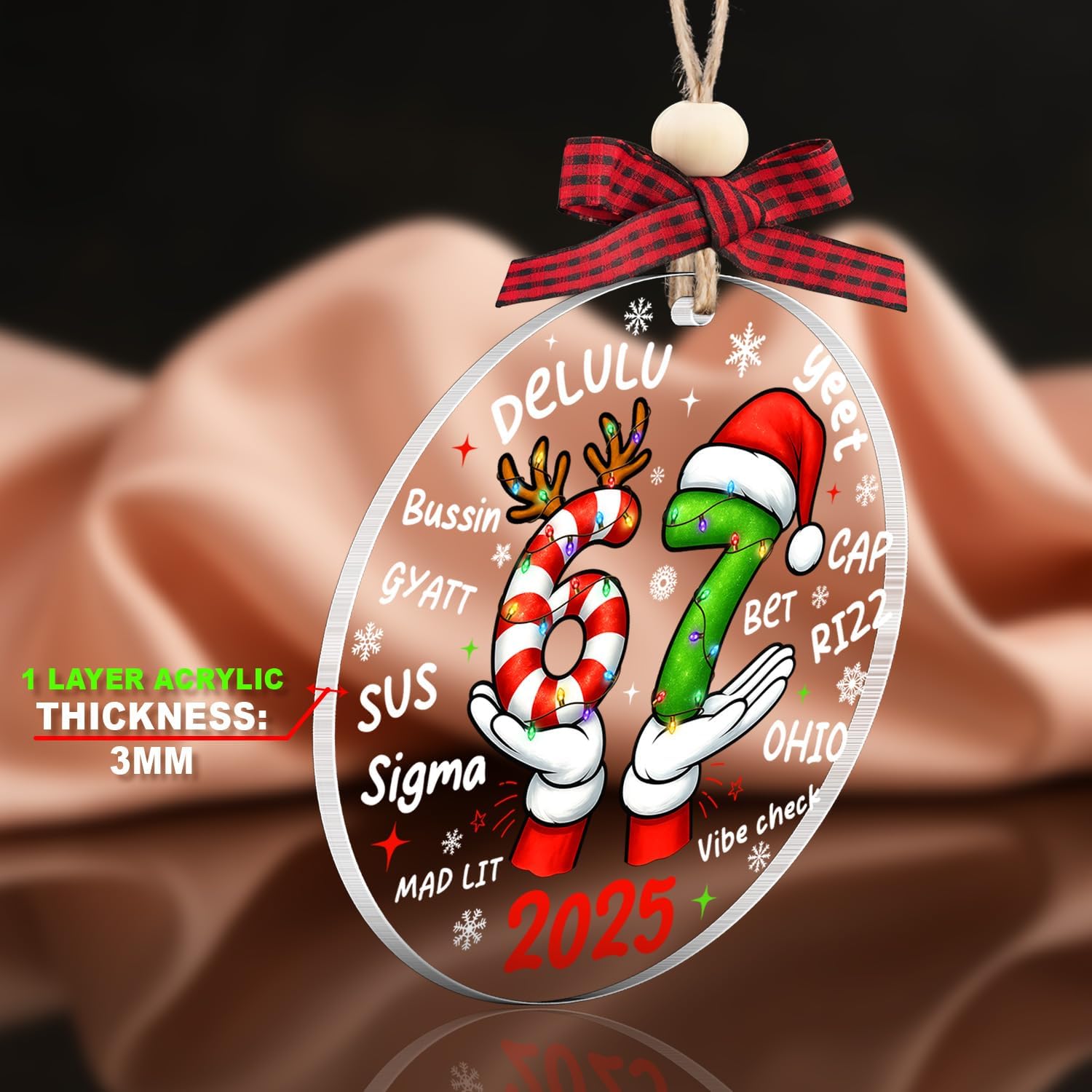 67 Ornament - 67 Christmas Ornament - Six Seven Slang Funny Meme Ornaments, White Elephant Gifts - Stocking Stuffers for Teens, Kids, Girls, Boys - Trending Acrylic Christmas Decoration Ornaments 2025 image 4