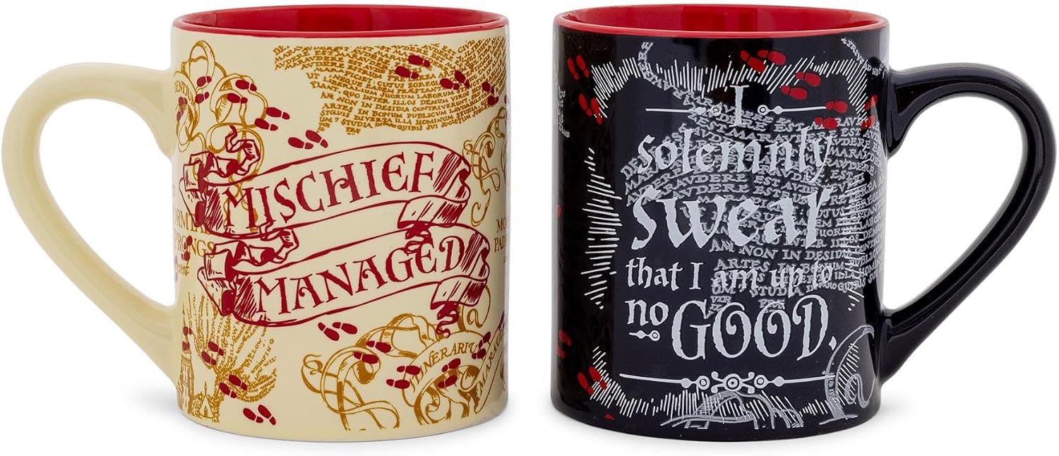 Harry Potter Marauder's Map Quotes Ceramic Mug Set of 2 | Coffee Cups For Tea, Cocoa, Beverages | Each Holds 14 Ounces