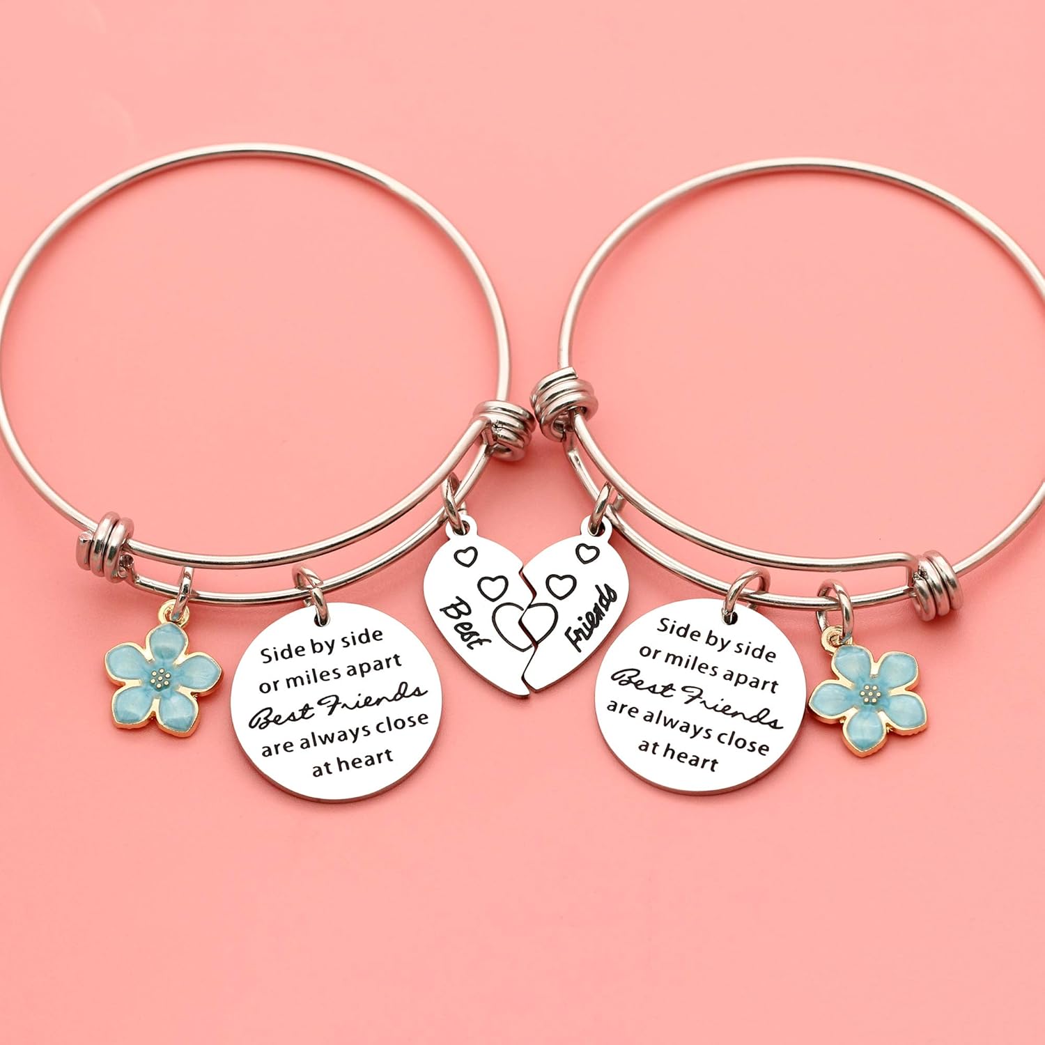 Maxforever 2Pcs Friendship Gifts Best Friends Forever Charm Bangle Bracelet, Birthday Anniversary Christmas Gifts for Bestie - Image 3