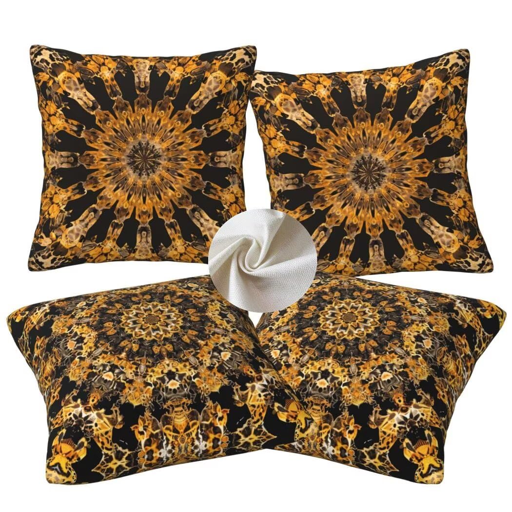 Kissenbezug 50x50 4er Set Leinen Kissenbezüge Golden Dekorative Sofakissen Zierkissen Ethnisch Couchkissen Outdoor Kissen Zierkissenbezüge Deko Kissen für Sofa Schlafzimmer Wohnzimmer Balkon -LI624