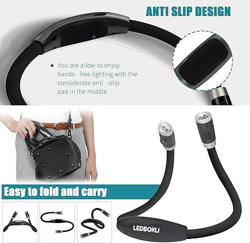 Miniatura 5 de Luz de libro para leer en la cama, luz de lectura recargable para el cuello, 650 mAh, 3 modos de iluminación, 4 cuentas LED, lectura por la noche,