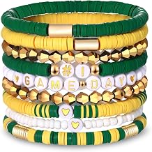 VOGUEKNOCK 9 Pack Game Day Bracelets for Women Stackable Heishi Beaded Stretch Bracelet Football Sport Fan Bracelet Sports Game Team Jewelry Accessories Gifts