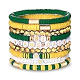 VOGUEKNOCK 9 Pack Game Day Bracelets for Women Stackable Heishi Beaded Stretch Bracelet Football Sport Fan Bracelet Sports Game Team Jewelry Accessories Gifts