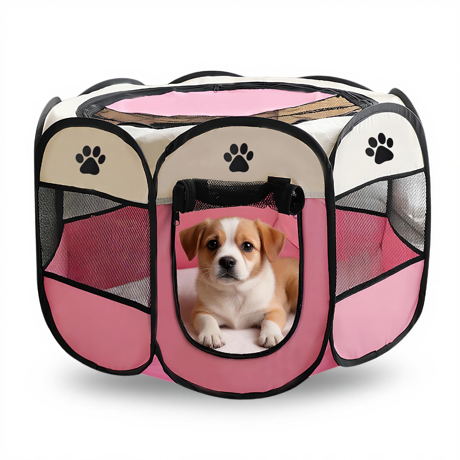 Foldable Pet Playpen, Portable Dog Cat Play Pen Indoor Outdoor Pet, Fence Breathable Mesh Pet, Soft Cage Tent, Pop-Up Design