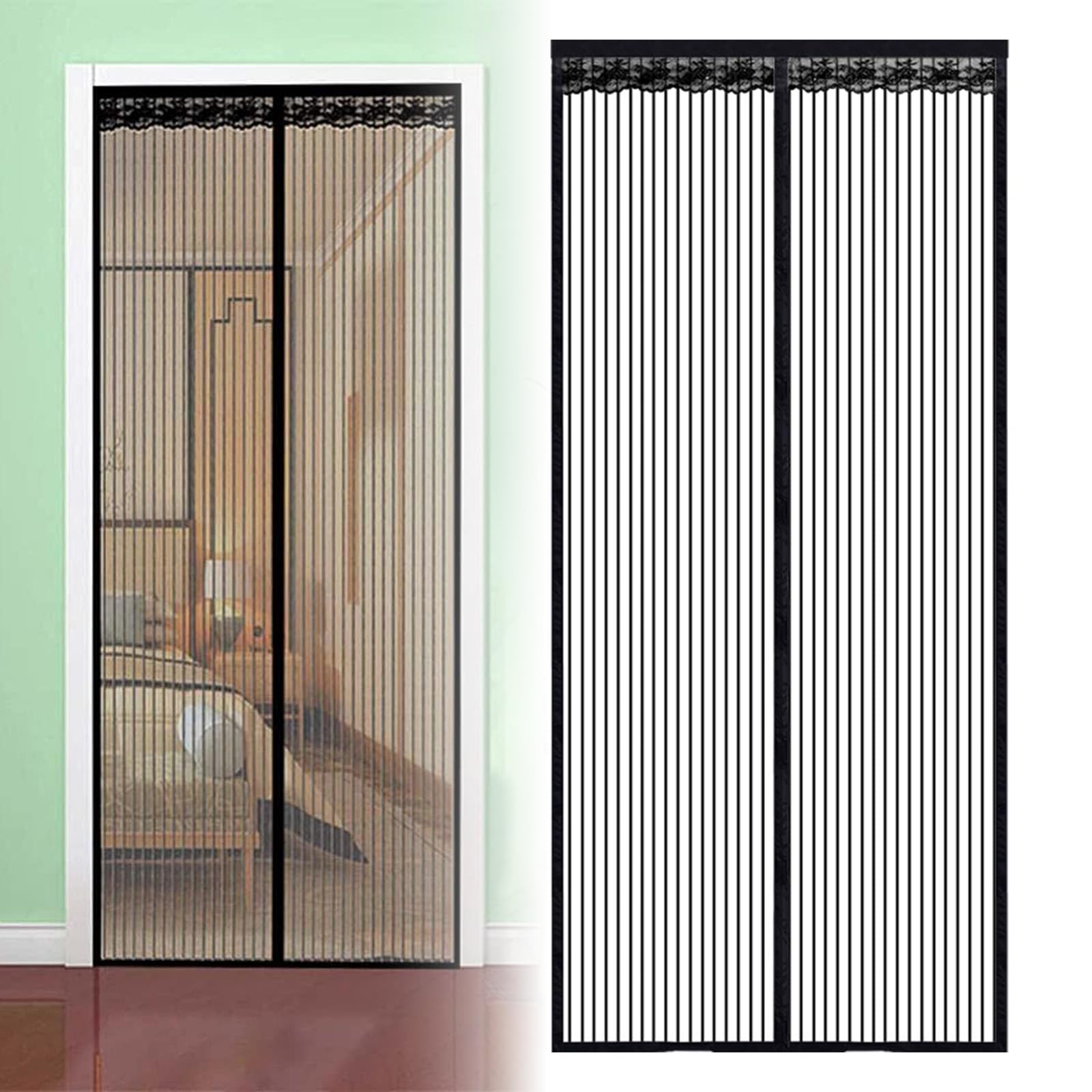 Fly Screens for Doors – 90 x 200cm Magnetic Door Curtain with Heavy-Duty Mesh, Full Frame Magic Tape & Powerful Magnets, Hands-Free Closure, Easy to Install Magnetic Fly Screen Door